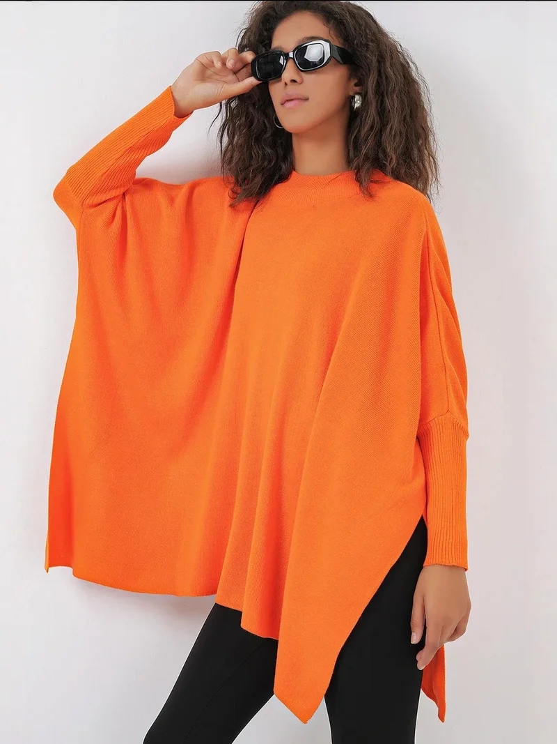 Big Dart Pumpkin Orange BDART Oversized Acrylic Crew Neck Jumper for Women | Best Price UAE
