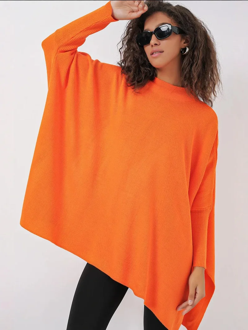 Big Dart Pumpkin Orange BDART Oversized Acrylic Crew Neck Jumper for Women | Best Price UAE