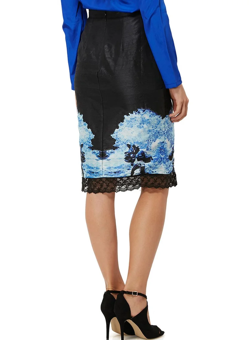 Pearls and Portraits Lace Hem Pencil Skirt