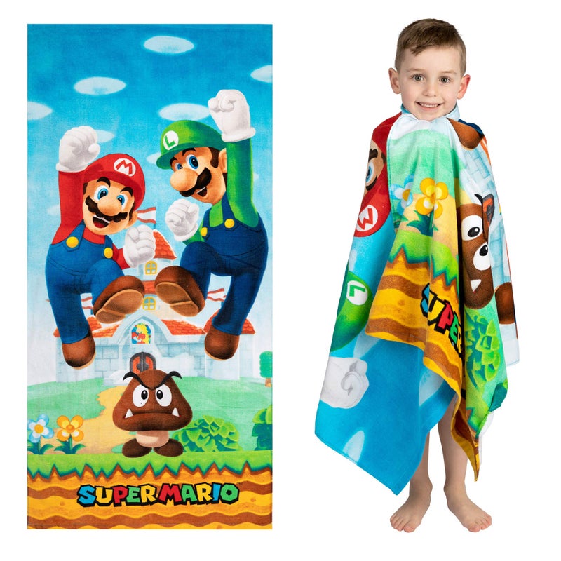 Franco Super Mario "Official Nintendo" Kids Super Soft Cotton Bath/Pool/Beach Towel, 58 in x 28 in - Image 1