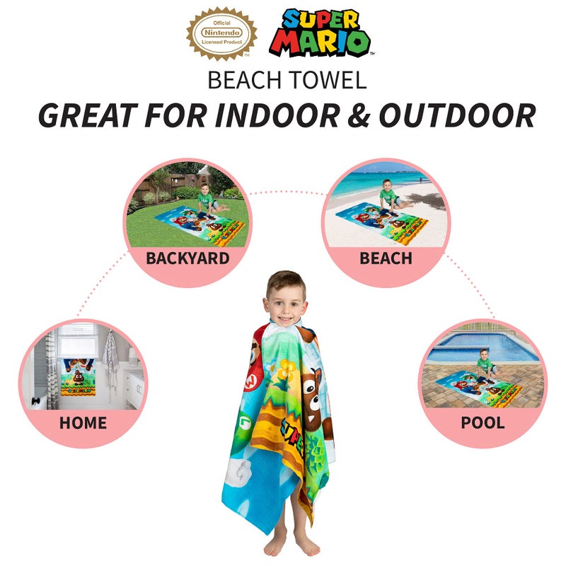 Franco Super Mario "Official Nintendo" Kids Super Soft Cotton Bath/Pool/Beach Towel, 58 in x 28 in - Image 2
