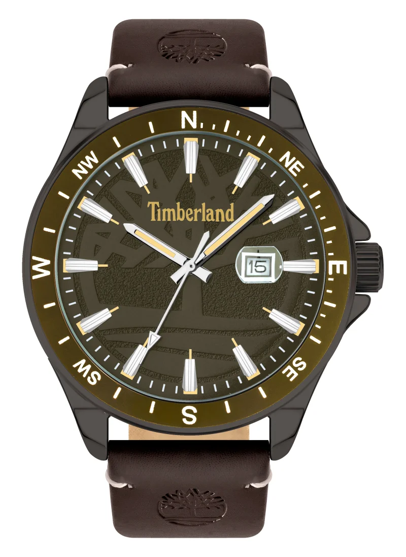 تمبرلاند Swampscott Men's Watch 46mm Analog Khaki Dial Dark Brown Leather Strap