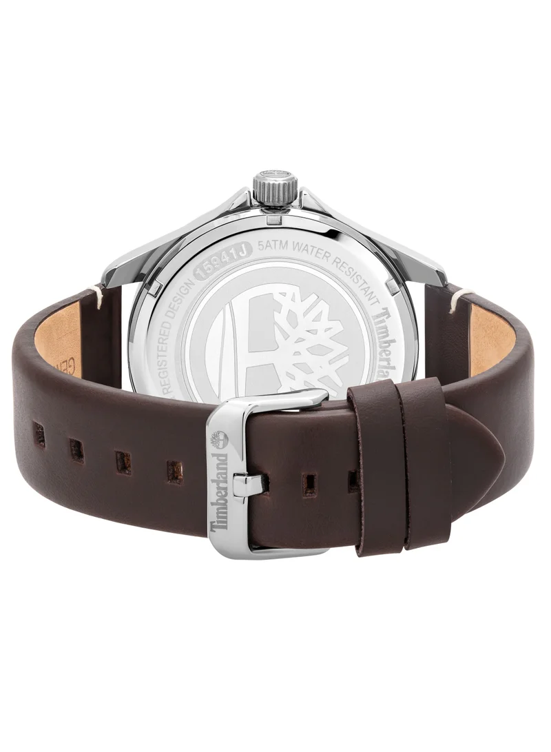 Timberland Swampscott Men's Watch 46mm Analog Khaki Dial Dark Brown Leather Strap