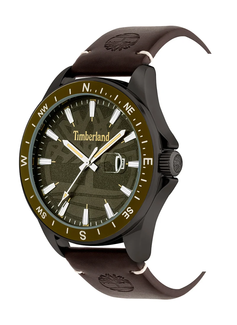 تمبرلاند Swampscott Men's Watch 46mm Analog Khaki Dial Dark Brown Leather Strap
