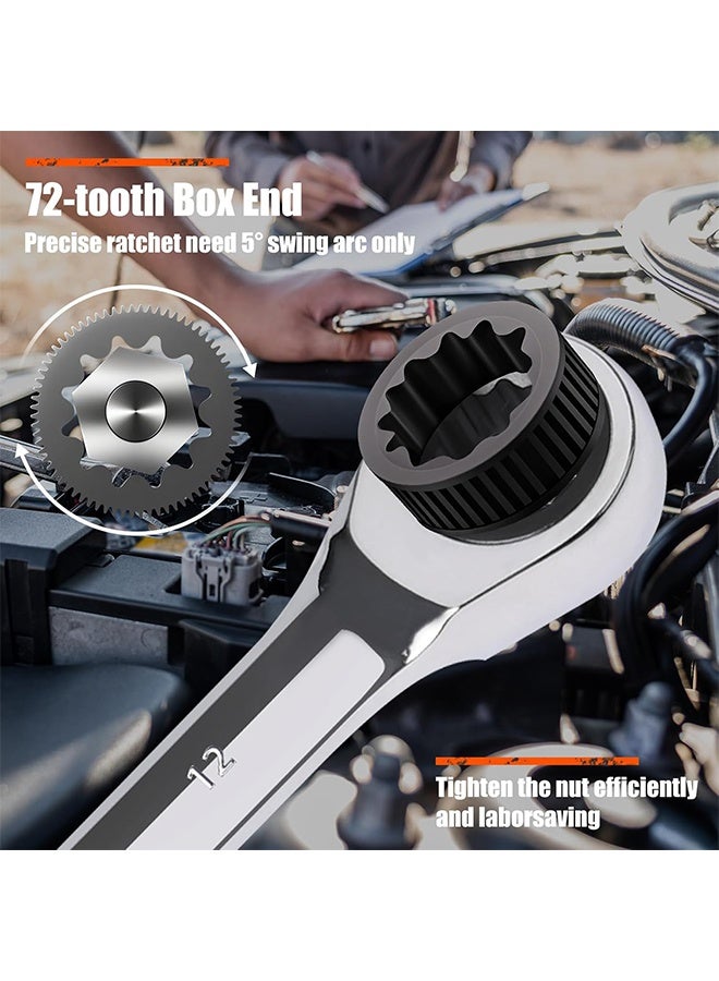 مفتاح ربط 10 مم، مفتاح تركيبي نقرات متري 10 مم، مفتاح حلزوني صناعي مع تصميم يحتوي على 12 نقطة، مفتاح ربط بأسنان 72، فولاذ كروم فانديم - Image 4