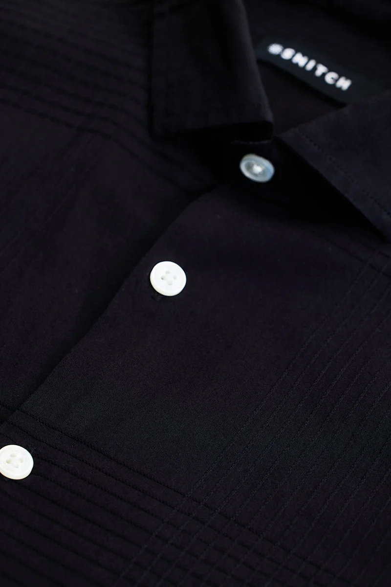 سنيتش Black Textured Long Sleeve Slim Fit Formal Shirt