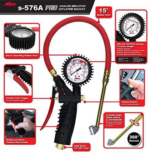 Milton S-576A Analog Inflator Gauge with Dual Head Chuck - Image 3