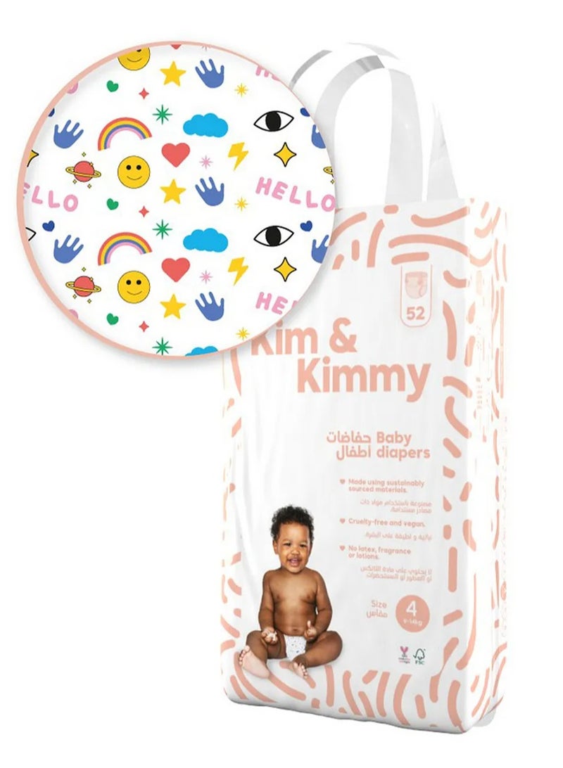 Kim & Kimmy Size 4 Tape Style Diapers, 52 Pieces, 9-14kg, 12hr Leak Protection