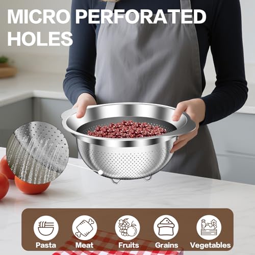 STOCKPOT Stainless Steel Colander for Kitchen, 5 Quarts Stainless Steel Strainer, Pasta Strainer for Spaghetti Fruits Vegetables Cooking Food, Large Capacity with Handle Kitchen Food Strainer Basket - 1 Pack - Image 3