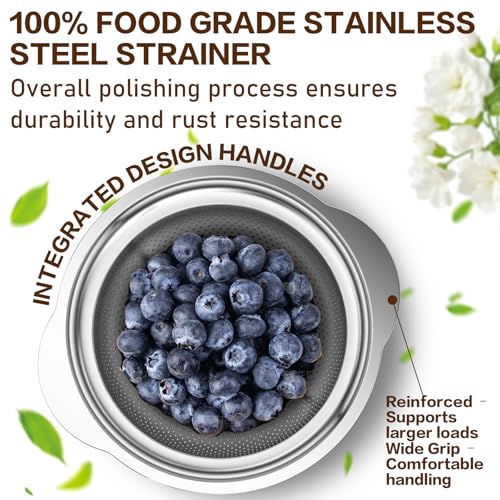STOCKPOT Stainless Steel Colander for Kitchen, 5 Quarts Stainless Steel Strainer, Pasta Strainer for Spaghetti Fruits Vegetables Cooking Food, Large Capacity with Handle Kitchen Food Strainer Basket - 1 Pack - Image 4