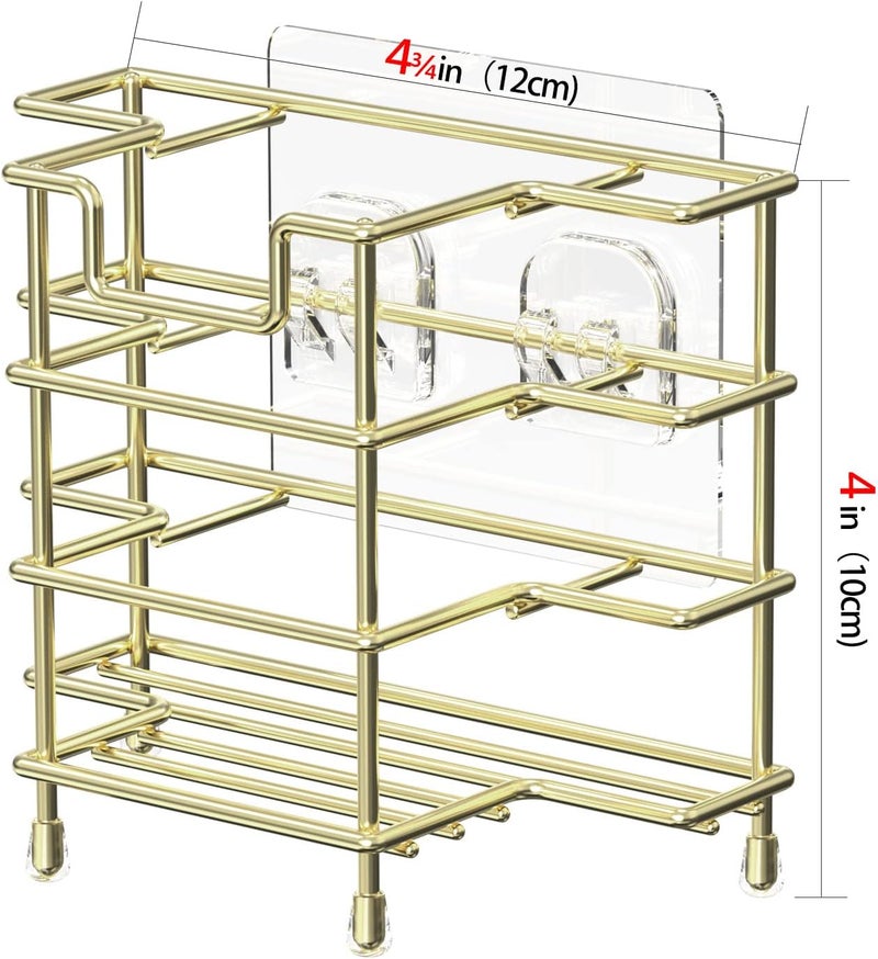 Linkidea Wall Mount/Countertop Toothbrush Holder for Shower, Stainless Steel Toothpaste Stand, 3 Slots Organizer Compatible with Colgate Extra Clean, Oral-B CrossAction (Gold) - Image 3