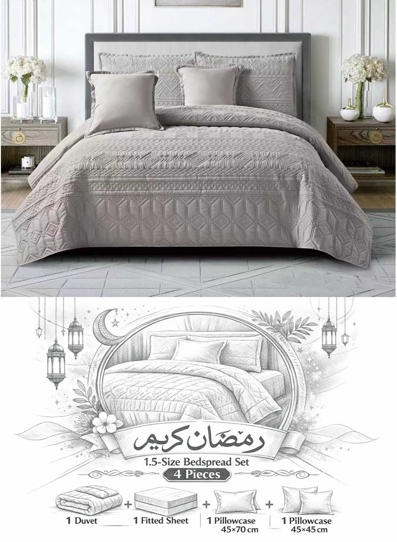 ميرال مفرش سرير نفر ونص سادة مضغوط – 4 قطع – لحاف محبوك 160×210 سم مع شرشف مغاط 120×200 سم - Image 1