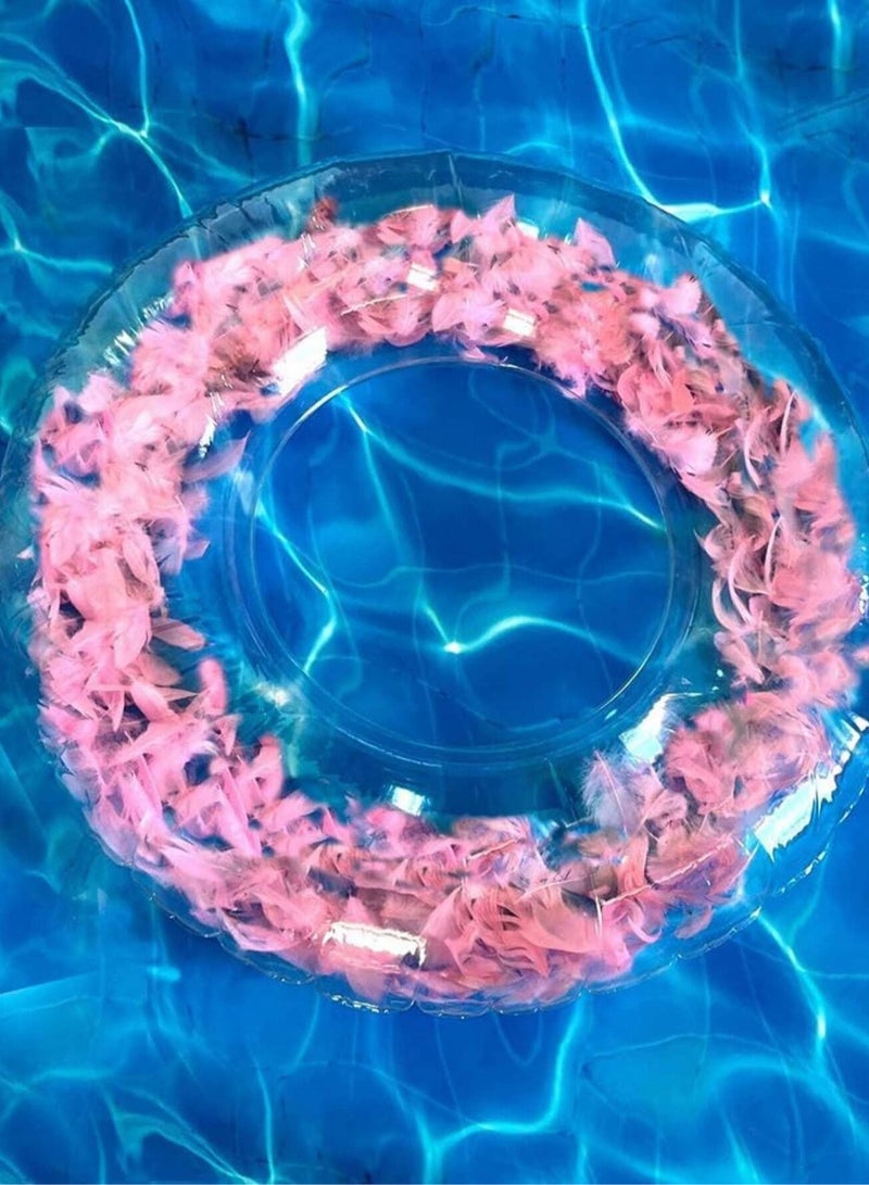 Transparent swim ring with internal pink feather design, perfect for summer parties, pools, and beaches. Large size swim ring (60 cm).  - Image 1