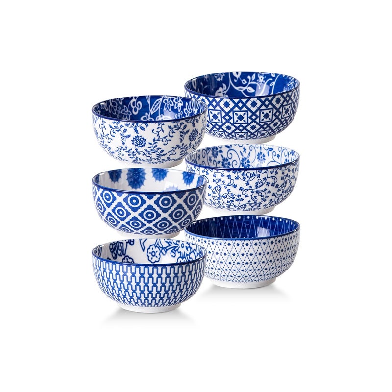 Cerkik Ceramic Dessert Bowls Set - 11 Oz Small Ice Cream Bowl for kitchen - 4.7 Inch Porcelain Cereal Bowl for Fruits  Salad  Side Dishes  Ramen - Microwave Dishwasher Safe - Set of 6 - Vintage Blue - Image 1