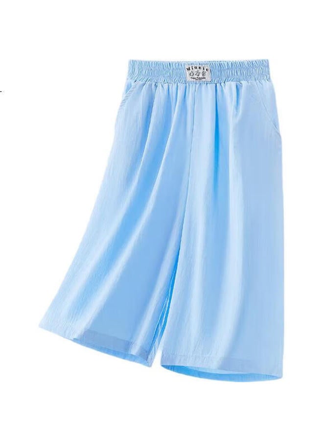 Disney Children'S Summer Clothing, Girls' Pants, Summer Ice Silk Wide-Leg Capri Pants, Girls' Shorts, Summer Dl110021, Blue, 160 - Image 3