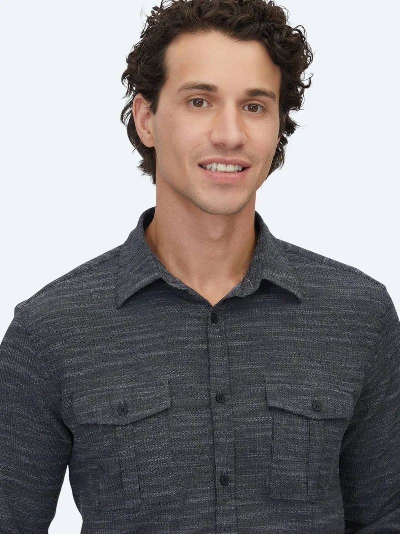 Kip Hard Coal Regular Fit Weaving Casual Cotton Blended Shirt