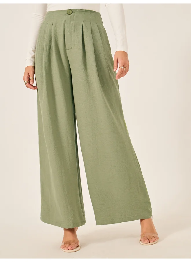 Styli Styli Crinkled Pleated Wide Leg Pants