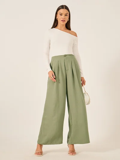 Styli Crinkled Pleated Wide Leg Pants