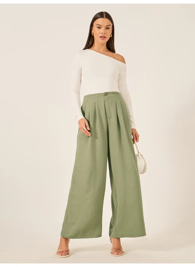 Styli Styli Crinkled Pleated Wide Leg Pants