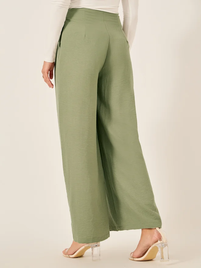 Styli Styli Crinkled Pleated Wide Leg Pants