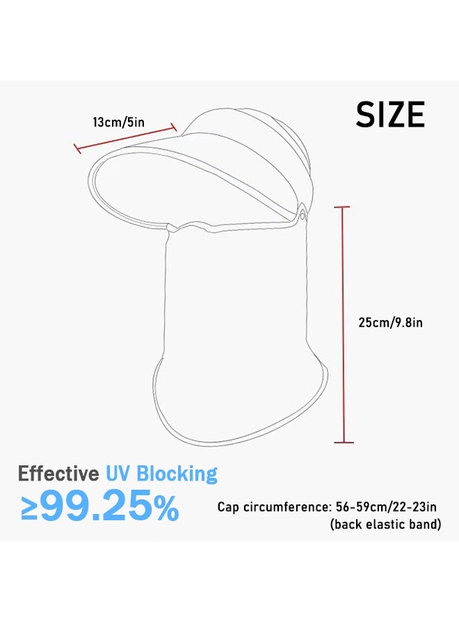 النساء ذو الحواف العريضة قناع الوجه الشمس قبعة رقبة قابلة للفصل وجه Flap حماية من الأشعة فوق البنفسجية ذيل الحصان الواقي قبعة حديقة الصيد التنزه (أسود)