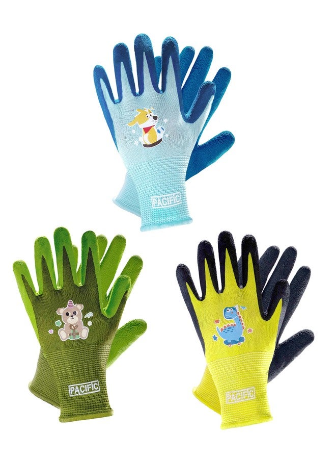 PACIFIC PPE قفازات بستنة للأطفال من باسيفيك بي بي إي، 3 أزواج، مناسبة للأعمار من 5 إلى 8 سنوات، قفازات بستنة مطاطية للأطفال الصغار، قفازات عمل في الحديقة للأطفال من الأولاد والبنات، أزرق وأخضر وأصفر، مقاس XXS - Image 1