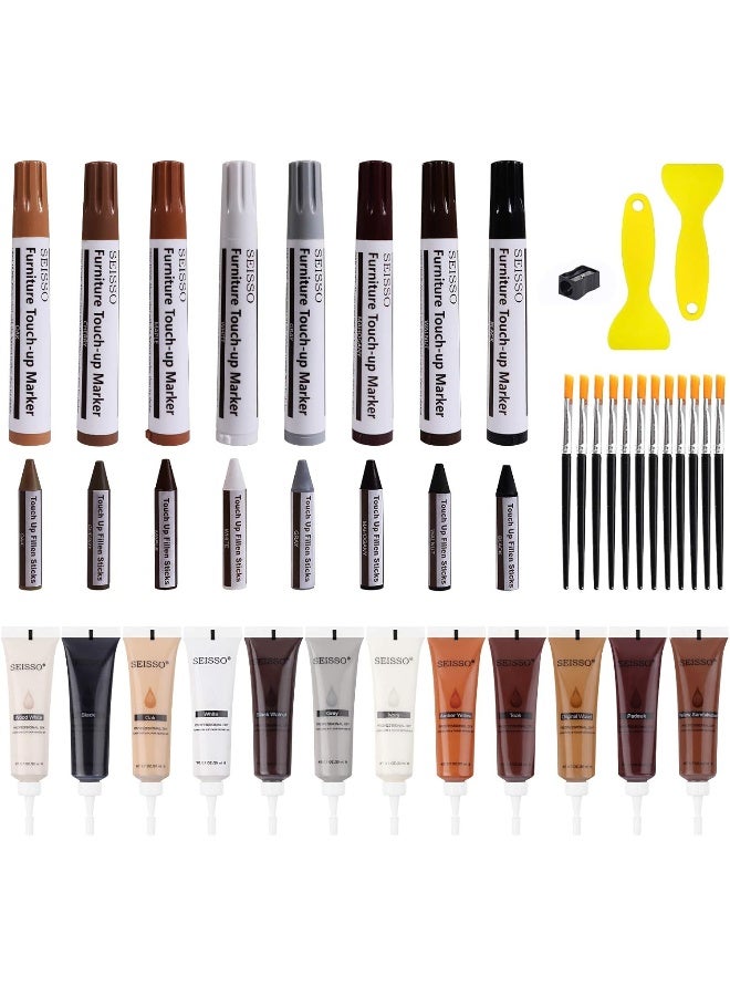 SEISSO Wood Furniture Repair Kit - Set of 42 Furniture Repair Wood Fillers, Markers and Wax Sticks - Image 1