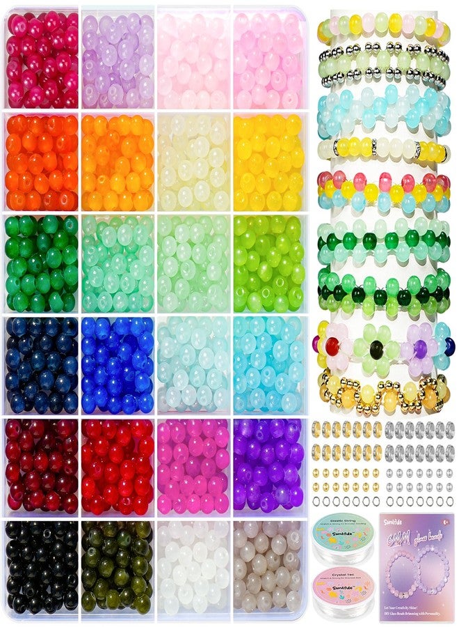 Sunlode Glass Beads for Bracelets 1400pcs Bracelet Making Kit 6mm Glass Bead for Jewelry Making Bracelet Beads 24 Colors Crystal Beads Adult Jewelry Making Supplies Round Glass Beads for Crafts - Image 1