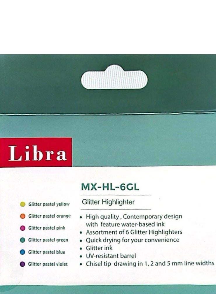 Libra 6-Pieces Pastel Glitter Highlighter Set Multicolor - Image 2