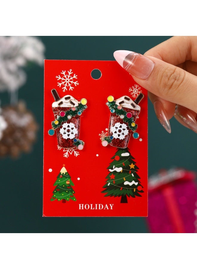 Y&D Christmas Party Creative Drink Ice Cream Stud Earrings for Women Funny Cute Snowflake Cup Glitter Colorful Enamel Earring Xmas Holiday Decor Jewelry Birthday Gift - Image 1