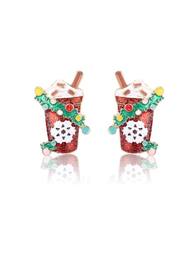 Y&D Christmas Party Creative Drink Ice Cream Stud Earrings for Women Funny Cute Snowflake Cup Glitter Colorful Enamel Earring Xmas Holiday Decor Jewelry Birthday Gift - Image 2