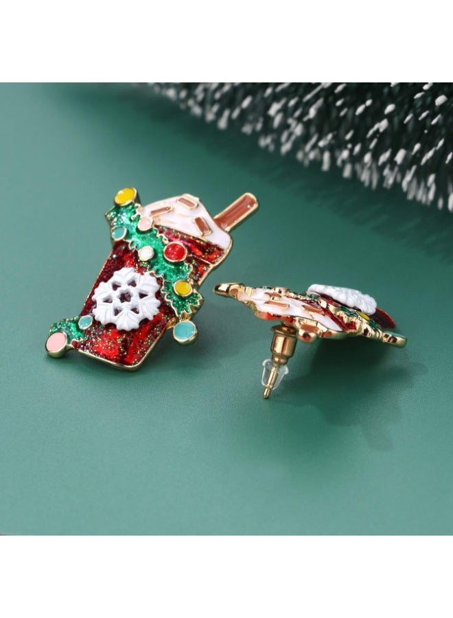 Y&D Christmas Party Creative Drink Ice Cream Stud Earrings for Women Funny Cute Snowflake Cup Glitter Colorful Enamel Earring Xmas Holiday Decor Jewelry Birthday Gift - Image 5