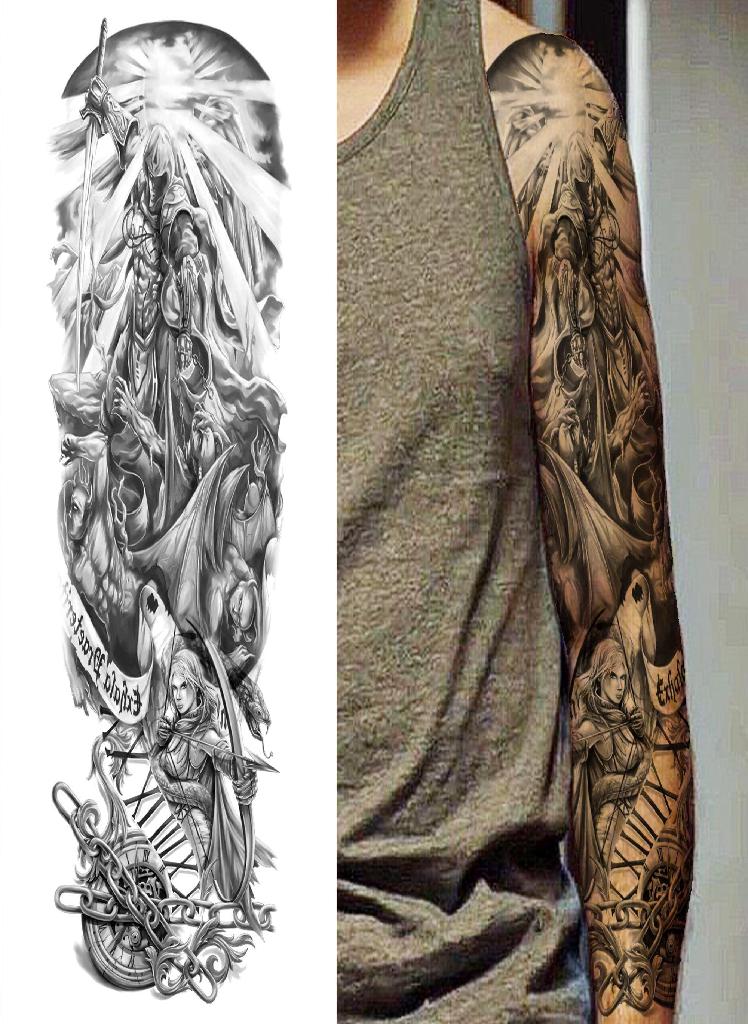 تاتو مؤقت بتصميم قبيلة الماوري للرجال والنساء البالغين - ملصق تاتو حيوانات أسود لتزيين كامل الذراع