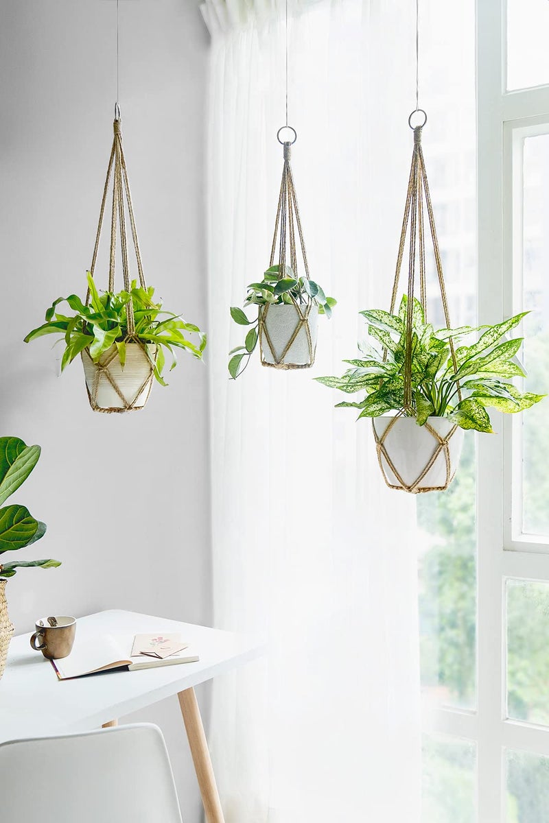 Dahey Macrame Plant Hanger Set of 3 with Hooks Indoor Hanging Planter Basket 35"/29"/23" Handmade Woven Cotton Rope Flower Pot Crochet Plant Holder Stand for Boho Home Decor No Tassels,Brown - Image 2