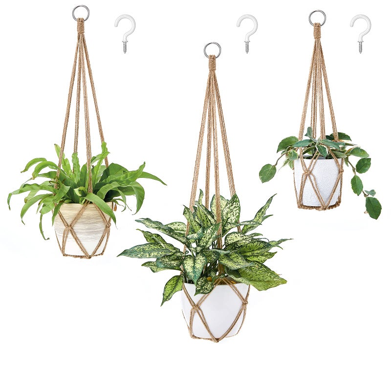 Dahey Macrame Plant Hanger Set of 3 with Hooks Indoor Hanging Planter Basket 35"/29"/23" Handmade Woven Cotton Rope Flower Pot Crochet Plant Holder Stand for Boho Home Decor No Tassels,Brown - Image 1