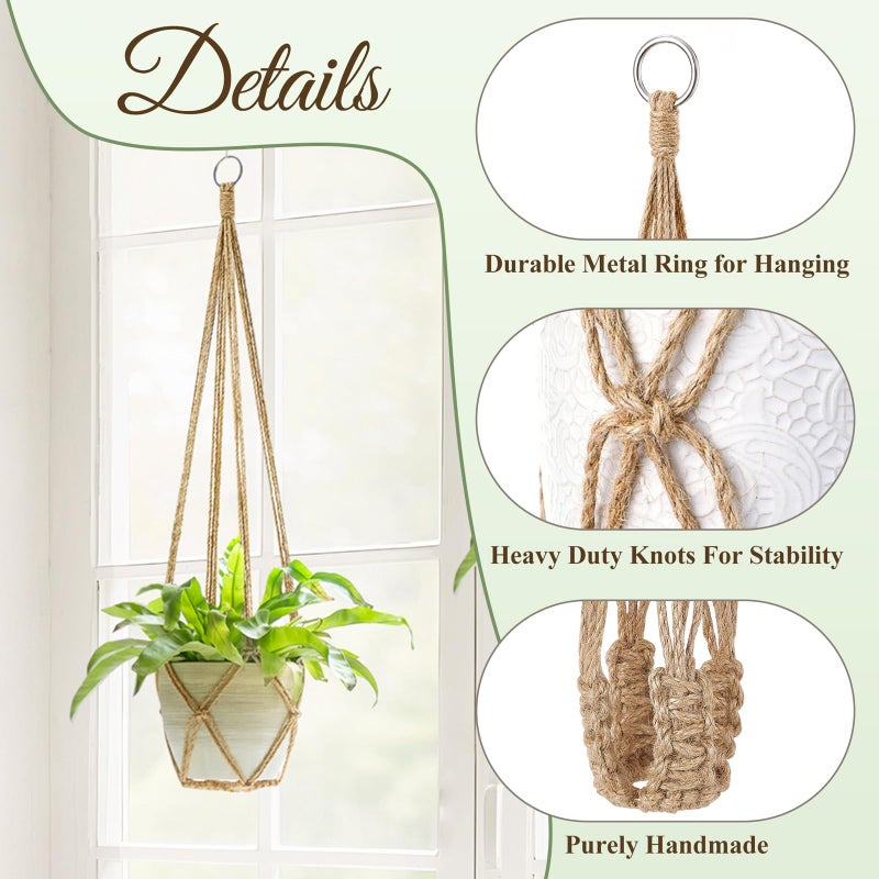 Dahey Macrame Plant Hanger Set of 3 with Hooks Indoor Hanging Planter Basket 35"/29"/23" Handmade Woven Cotton Rope Flower Pot Crochet Plant Holder Stand for Boho Home Decor No Tassels,Brown - Image 4