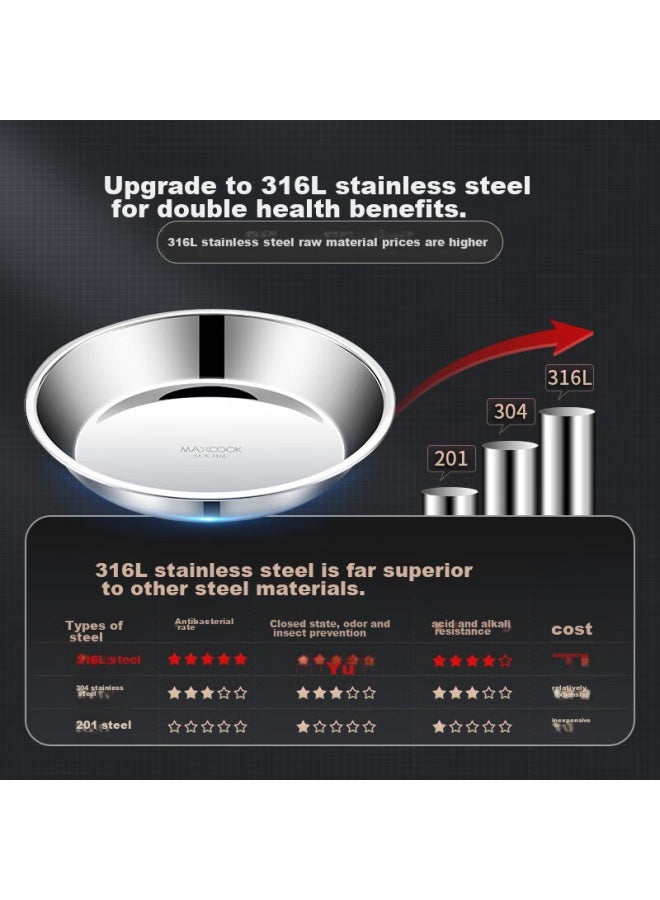 MAX COOK Meichun 316l Stainless Steel Plate And Bowl, 22cm, Thickened, Widened, Deepened, Drop-resistant, Mcwa1748 - Image 1