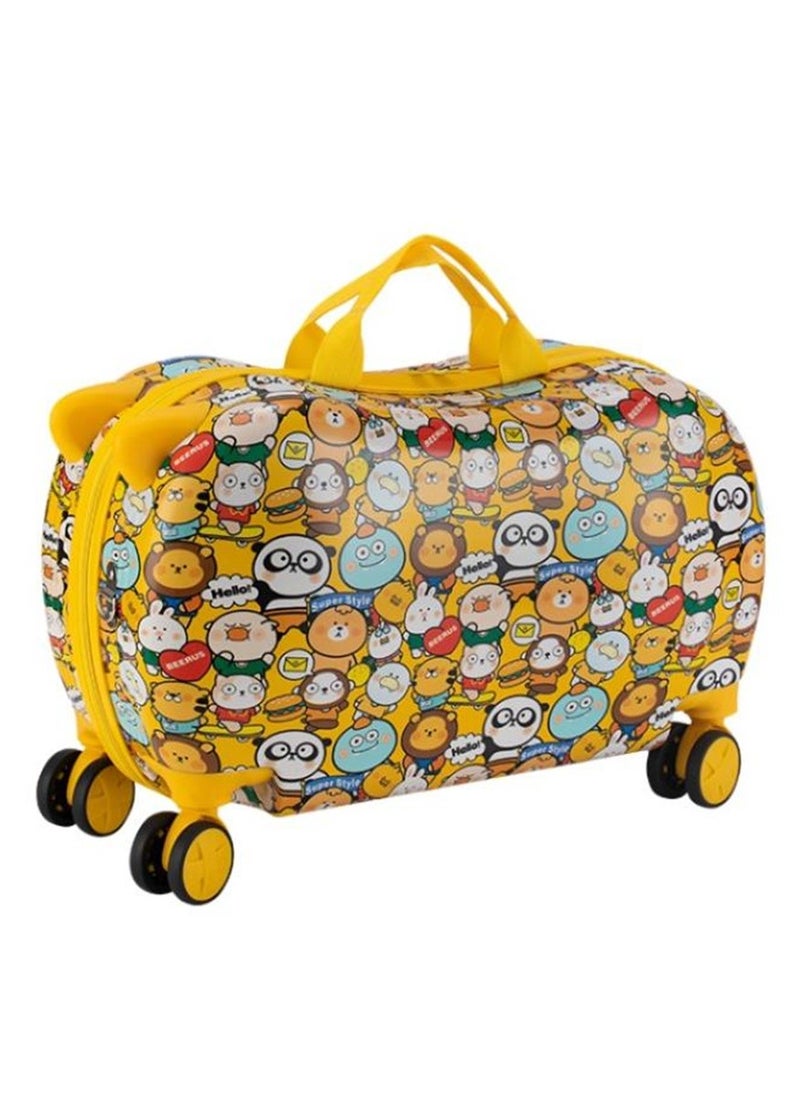 Golden Children Luggage Can Sit Ride-on Suitcase for Kids Cartoon Suitcase Riding Box Carry-on Luggage Trolley Suitcase(20 inches)  - Image 1