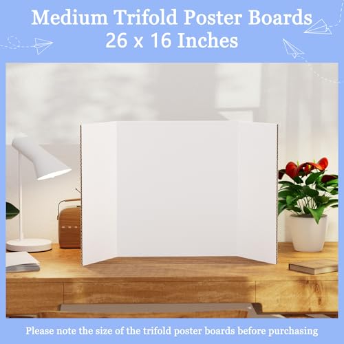 AKONEGE 6 Pack Medium Trifold Poster Board, 26" x 16" White Corrugated Cardboard Tri Fold Poster Boards for Presentation, School Projects, Science Fair, Photo Display Exhibitions Event - Image 4