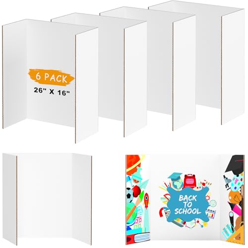 AKONEGE 6 Pack Medium Trifold Poster Board, 26" x 16" White Corrugated Cardboard Tri Fold Poster Boards for Presentation, School Projects, Science Fair, Photo Display Exhibitions Event - Image 1