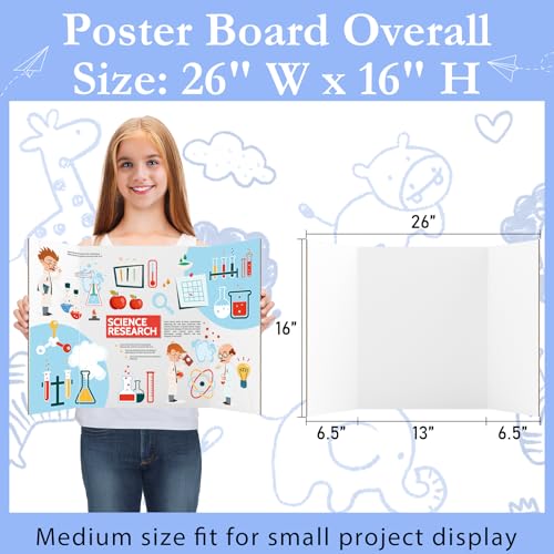 AKONEGE 6 Pack Medium Trifold Poster Board, 26" x 16" White Corrugated Cardboard Tri Fold Poster Boards for Presentation, School Projects, Science Fair, Photo Display Exhibitions Event - Image 2