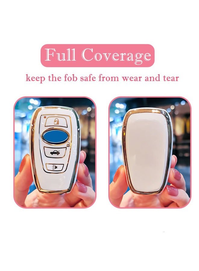 Cacacar for Subaru Key Fob Cover, for Forester Outback BRZ Legacy CrossTrek Premium Soft TPU 360 Degree Protection Key Case Remote Key Holder (Ivory) - Image 3