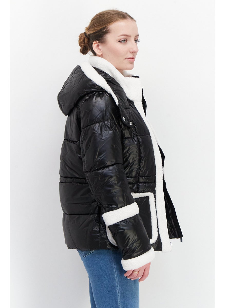French Connection - Women Hooded Long Sleeves Puffer Jacket, Black - Image 1
