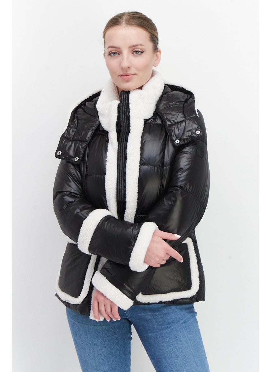 French Connection - Women Hooded Long Sleeves Puffer Jacket, Black - Image 1
