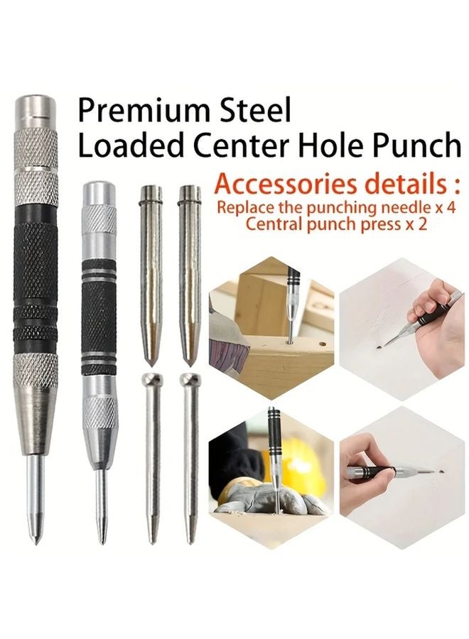 6 Piece Heavy Duty Automatic Center Punch Set Industrial Grade For Metal Wood Glass - Image 2