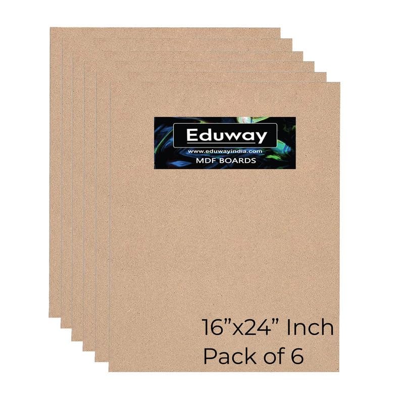 Eduway Eduway 16x24 Inch MDF Board Wood Sheet for Mandala Lippan Resin Art Craft 4mm Thick Pack of 6 Premium Cardboard Material for Artists Art and Craft Students Hard Cutout in Small and Large Sizes 40x60 cms - Image 1