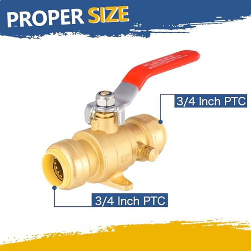 GUOFIS 34 Inch Pushfit Drop Ear Ball Valve with DrainFull Port Brass Shut off Ball ValvePlumbing Fittings For Copper Pex Cpvc PipePack of 2PFVALVE0722Pack - Image 3