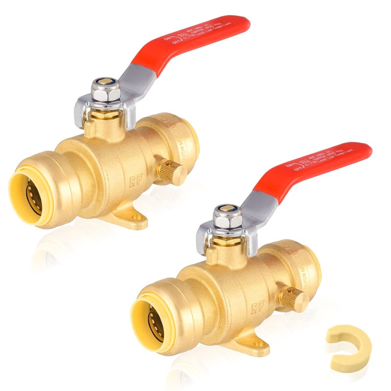GUOFIS 34 Inch Pushfit Drop Ear Ball Valve with DrainFull Port Brass Shut off Ball ValvePlumbing Fittings For Copper Pex Cpvc PipePack of 2PFVALVE0722Pack - Image 2