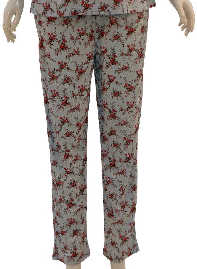 JOANNA JOANNA Women's Floral Design V-Neck Shirt & Trouser Pajama Set, Baby Blue/Maroon  - Image 3