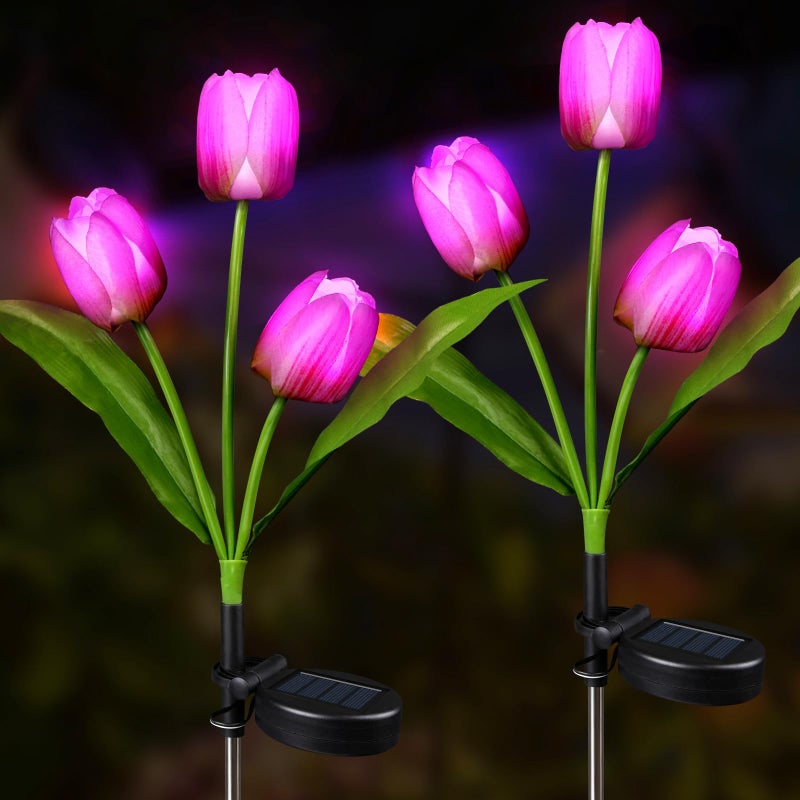 Aolyty Solar Flower Lights Outdoor IP65 Waterproof Solar Tulip Lights LED Garden Stake Lights for Pathway Lawn Patio Yard Landscape Decorative